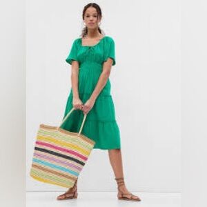 Gap crinkle gauze tiered green midi dress